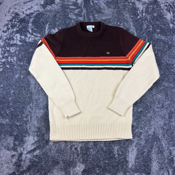 Vtg Ocean Pacific Men's Knitted Crewneck Sweater Striped Men's S Surfing - Picture 1 of 12
